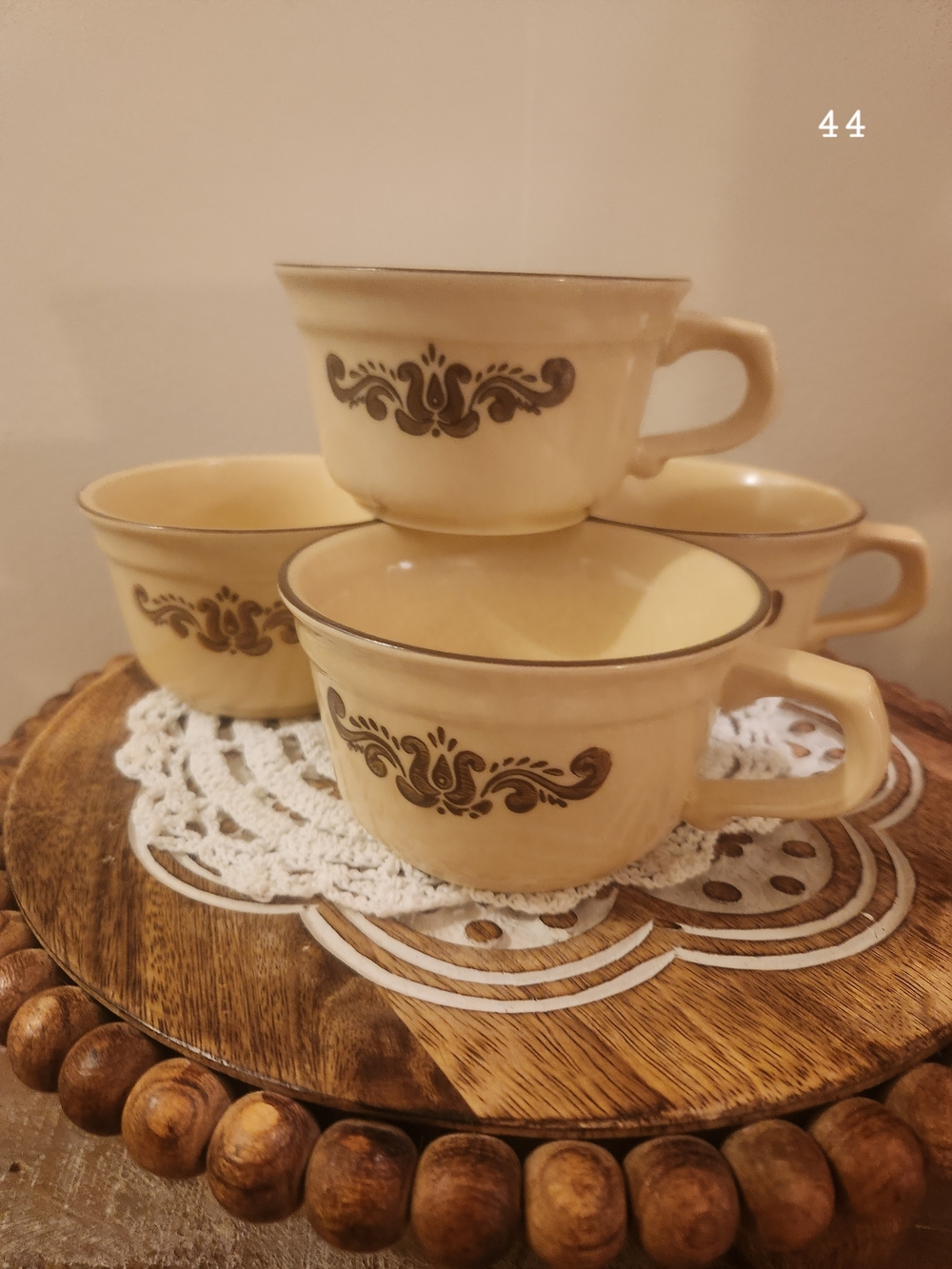 Pfaltzgraff Cream Village Pattern Stoneware  Mugs  - Set of 4